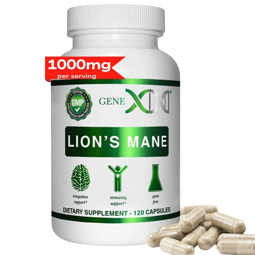 [BRSWYBIBOEBWKEL3] Genex Formulas Lions Mane Supplement with 100% Lions Mane Extract - Nootropics Brain Support Supplement 1000mg/serving - (120 Capsules)