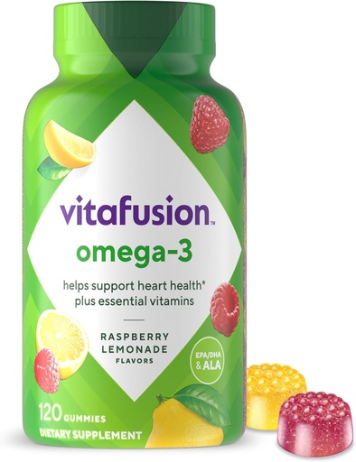 [BRSWIZYNOMGQOFLM] Vitafusion Omega-3 Gummy Vitamins, Berry Lemonade Flavored, Heart Health Vitamins(1) With Omega 3 EPA/DHA and Vitamins A, C, D and E, America’s Number 1 Vitamin Brand, 60 Day Supply, 120 Count
