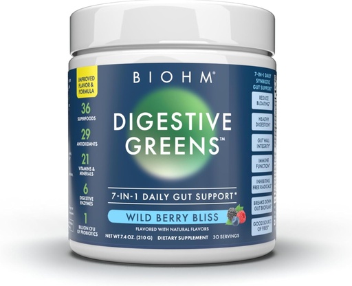 [BRSROGIPBADQ4FDG] BIOHM Digestive Greens, Green Superfood אבקה (7.4 Oz, 30 משרתים) Immune & Gut Health Support with Antioxidants, ויטמינים, Probiotics & Enzymes, מקור טוב של סיבים, ברי פלאמור