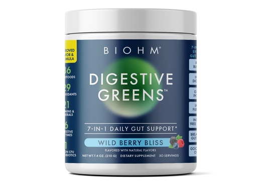 [BRSROGIPBADQ4FDG] BIOHM Digestive Greens, Green Superfood Powder (7.4 Oz, 30 Servings) Immune & Gut Health Support with Antioxidants, Vitamins, Probiotics & Enzymes, Good Source of Fiber, Berry Flavor