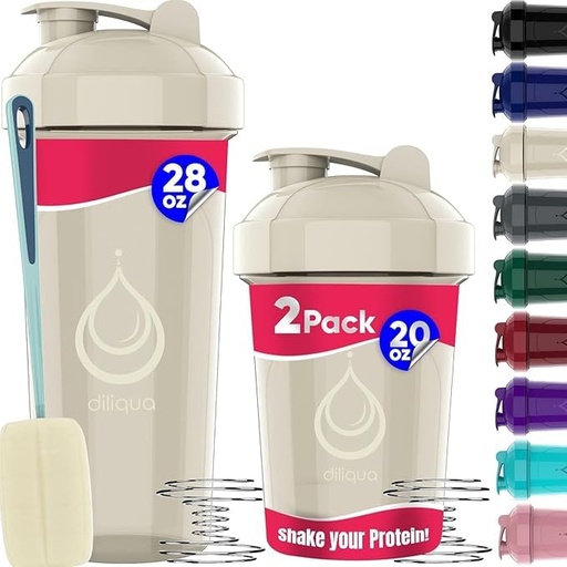 [BRSRMHQ3CV7GYAI7] diliqua 2 PACK, 28 oz & 20 oz Shaker Bottles with Powerful Wire Whisks for Protein Mixes | Leakproof Blender Shaker Bottle Pack | BPA-Free & Dishwasher Safe | Shaker Bottle | Shaker Cups for shakes