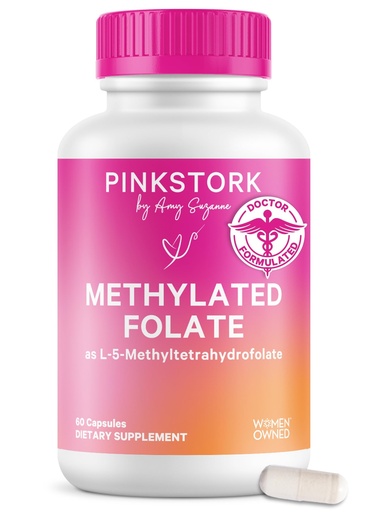 [BRSWKE37AEHG2GTY] Pink Stork Folate: Methyl Folate - MTHFR Acid, Natural Form of Folic Acid for Pregnancy, Formulated for Mom + Baby, Women-Owned, 60 Capsules (Packaging May Vary)
