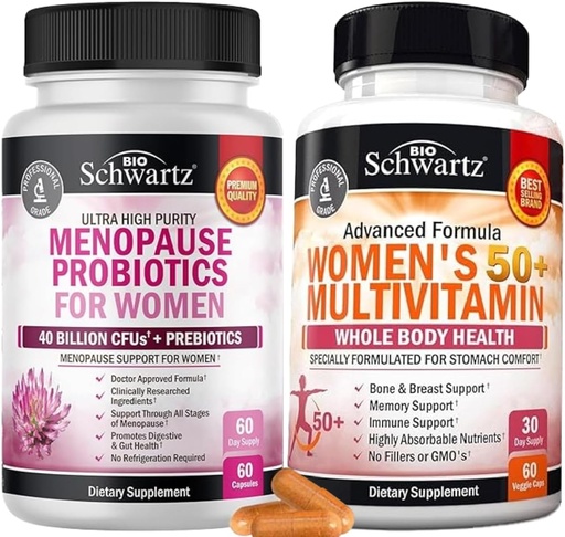 [BRSRABLQAEGQEGT5] BioSchwartz Probiotische Menopauze Supplement voor vrouwen (2 maanden Supply) Plus Dagelijkse Multivitamine voor vrouwen 50 & meer (1 maand Supply)