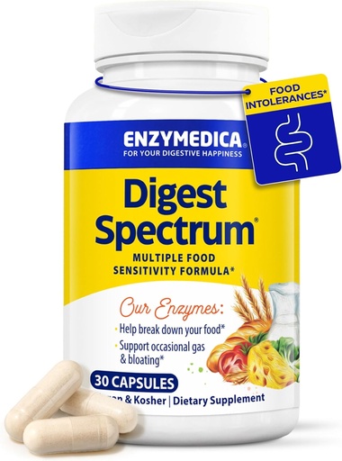 [BRSWIYI7PMPRYF3O] Enzymedica Digest Spectrum, enzymes digestives avancées pour les femmes et les hommes, soutient la digestion et les intolérances alimentaires multiples, formule à action rapide pour le gaz et le dégel, 30 capsules