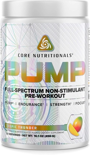 [BRSWYZY3PIFG2F32] Core Nutritionals Pump Full-Spectrum Non-Stimulant Pre-Workout, with N03T Nitrate, Peak02, Alpha GPC, for Maximum Pump, Strength, and Performance 20 Servings (Black Lightning)
