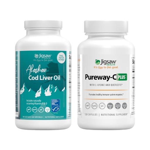 [BRSRAYI3CIBRUE3L] Jigsaw Health Bundle | Alaskan Cod Liver Oil, 180 Softgels, and Pureway-C Plus, 120 Capsules