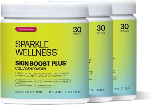 [BRSWGADQCV5GMHY7] Sparkle Wellness Skin Boost Plus (Mixed Berry) [3-Pack of 30-Serves] | Collagen Powder with VERISOL Bioactive Hydrolyzed Collagen Peptides, Vitamin C & Hyaluronic Acid | Improve Skin Elasticity
