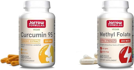 [BRSRAZAYCINREYLF] Jarrow Formulas Curcumin 95 500mg and Methyl Folate 400mcg Antioxidant and Cardiovascular Health Support Dietary Supplement Bundle, 120 and 60 Veggie Capsules