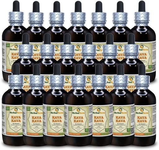 [BRSWGBQKDIGRM3DZ] Kava Kava (Piper Methysticum) Tinctuur, gedroogd Root Liquid Extract (Brand Name: HerbalTerra, Trots Made in USA) 20x4 fl.oz (20x120 ml)
