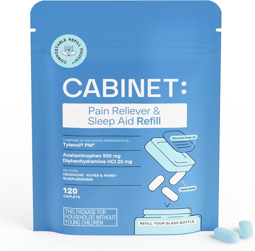 [BRSROEL2DECBUGQ6] Cabinet: Nighttime Pain Reliever and Sleep Aid for Headaches, Aches, and Pains | Acetaminophen 500mg, Diphenhydramine 25mg,120 Caplets (Refill)