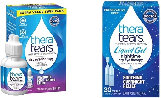 [BRSROAIKCUDQK33X] TheraTearsは乾いた目のための目療法の潤滑油の目低下を、乾燥した目のための1つのflのozのびんのツイン パック、2 x 30mLのびん乾燥します)及び液体のゲルの夜間潤滑油は乾燥した目、単一使用のガラスびん、30の計算のために低下します