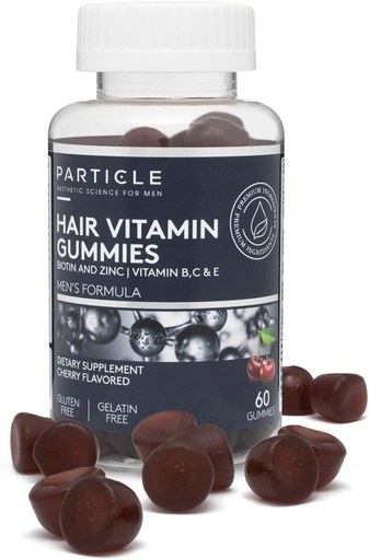 [BRSROGTRCN6BO2A6] Particle Men’s Hair Gummies, Gluten Free & Vegan Supplement with Vitamin C, Biotin, Zinc & Vitamin B12, Men’s Daily Supplement for Hair & Wellness Support, Cherry Flavor, 60 Gummies, 1 Month Supply