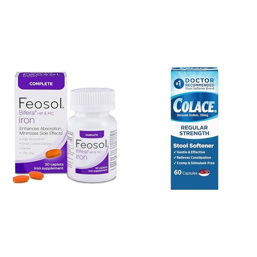 [BRSRAZYRDIBQGC3Z] Feosol Complete Iron Supplement 30 Count and Colace Stool Softener 60 Count Bundle