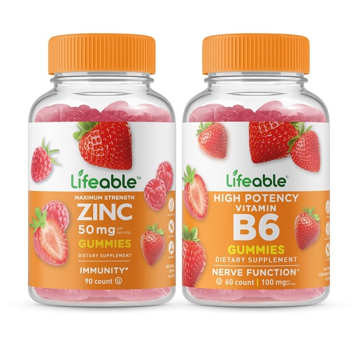 [BRSROZA3PIGQM2DF] Lifeable Zinc 50mg + Vitamin B6, Gummies Bundle - Great Tasting, Vitamin Supplement, Gluten Free, GMO Free, Chewable Gummy
