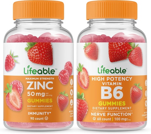 [BRSROZA3PIGQM2DF] Zinc Lifeable 50mg + Vitamina B6, Gummies Bundle - Gran Tasting, Suplemento de vitaminas, Gluten Gratis, GMO Gratis, Chewable Gummy