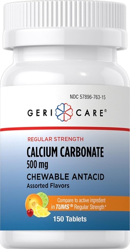 [BRSWIYYYBF5GMC32] Gericare Calcium Carbonate 500mg Kauwbare Antacidum,150 Telling (Pack of 1)