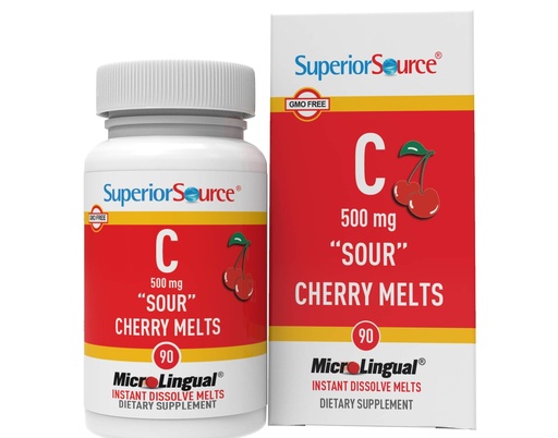[BRSWIGT2BAPAMDTI] Superior Source Vitamin C 500 mg Sour Cherry Melts - Daily Vitamin Supplement Supports Immune Health - Vitamin C Formula Aids Cell Health - 90 Sublingual Dissolving Tablets