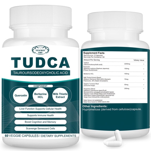 [BRSRAYYOOR7RAAAV] 2200MG TUDCA Supplements - Bile Salts Supplement Complex for Liver Detox & Cleanse, Gallbladder Cleanse, Digestive Health 60 Capsules