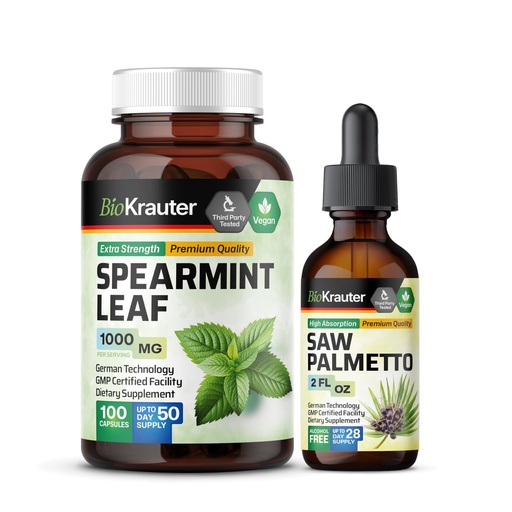 [BRSRAGIZAUIAY335] BIO KRAUTER Spearmint 100 Capsules & Saw Palmetto Tincture 2 Fl. Oz.