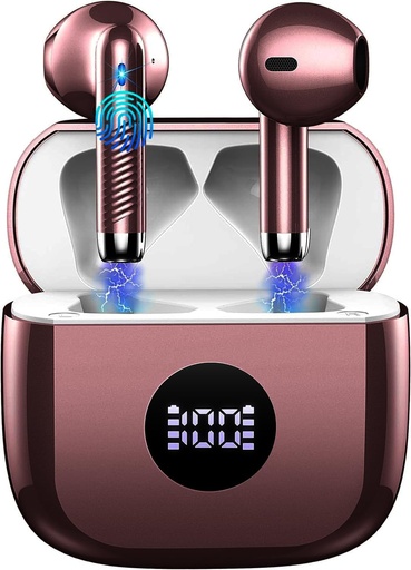 [BRSROFQ6OZ7WAE3Z] Wireless Earbuds, Bluetooth 5.4 Ear Buds LED Power Display Headphones Bass Stereo, Bluetooth Earbuds in-Ear Noise Cancelling Mic, 40H Playback Mini Case IP7 Waterproof Sports Earphones for Android iOS