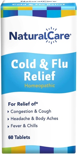 [BRSWIY35OFYAA236] NaturalCare Cold & Influensa Relief, Homøopatiske tabletter, 60ct | kan gi støtte gjennom kongestasjon, Cough, hodepine, Sore Throat, Runny Nese, Kroppssmerter, Feber, Chills