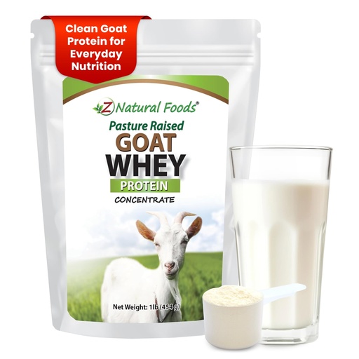 [BRSWYEL6AFYA2YL7] Z Natural Foods Goat Whey Protein Powder Concentrate - Undenatured, Unflavored, Pasture Raised Whey - Clean Goat Protein Powder with Vital Proteins for Weight Management, Immune Support, Fitness, 1 lb