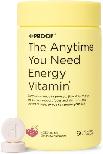 [BRSRAYYFC4MWAEL2] H-PROOF de elke keer dat je energie vitamine nodig hebt voor duurzame energie, focus & alertheid met Jitter-Free Cafeïne, 60 Kauwbare energiesupplementen (30 porties), gemengde Berry