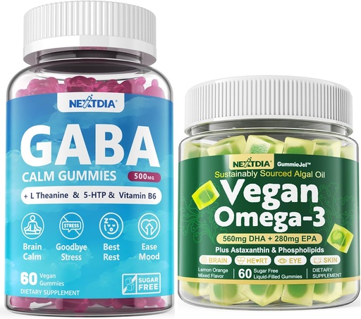[BRSRAGQODIBAKFY7] Vegan Omega 3 Gummies 1 Pack+ GABA Gummies Sugar Free 2 Pack