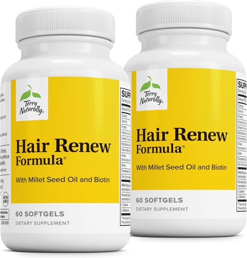 [BRSWKFAECZ6QACDE] Terry Natural Hair Renew Formula - Attail Biotin və Folic Acid ilə Saç əlavə - Keratin İstehsalatı üçün Mövzu Yağı - 60 Softgels, 2 Paket
