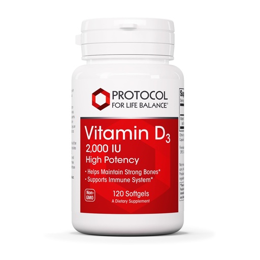 [BRSWIYILOUPW2CI5] PROTOCOL FOR LIFE BALANCE Vitamin D3 2,000 IU - Immune Support, Healthy Bones and Teeth - 120 Softgels