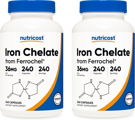 [BRSWG233B4NRAHLX] Nutricost Chelated Iron, As Ferrochel, 36mg, 240 Capsules (2 Bottles)