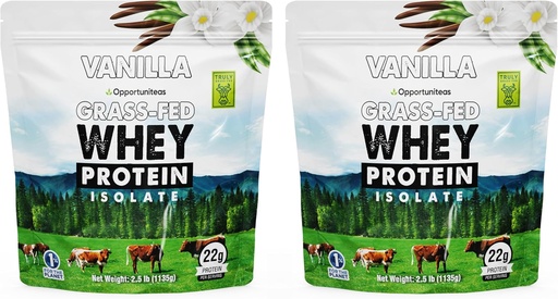 [BRSW2HAHOUIRUCDA] Opportuniteas Grass Fed Vanilla Whey Protein Isolate pulver - 22g Protein pulver uten kunstige søtningsstoffer, hormonfri kyr, ikke GMO - 5lb