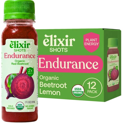 [BRSWYFQZOB4BAE3F] Elixir Shots, Endurance & Wellness Shot with Cold-Pressed 100% Organic Ingredients, Beet, Carrot, Celery, Lemon, No Added Sugars or Artificial Ingredients, 12 Pack