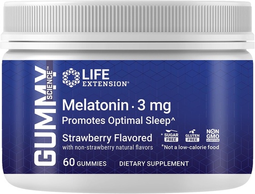[BRSRMYALBMCBUEI2] Life Extension Gummy Science™ Melatonin (Strawberry), 3 mg, Optimal Sleep Support, Healthy circadian Rhythm, Cellular Defense, Gluten-Free, Non-GMO, Vegetarian, 60 Gummies