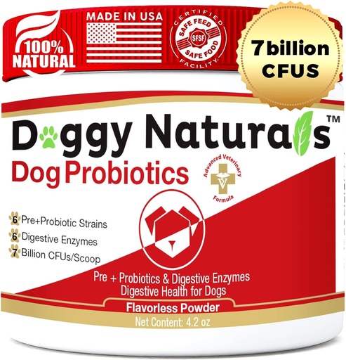 [BRSWYZD7PIMRY23O] Probiotics for Dogs and Cats - Advanced Max-Strength Digestive Health, Increase & Maintain Proper Gut Flora- All Natural Probiotics Powder - (Made in USA) 4.2 Oz(7 Billion CFU Per Scoop)