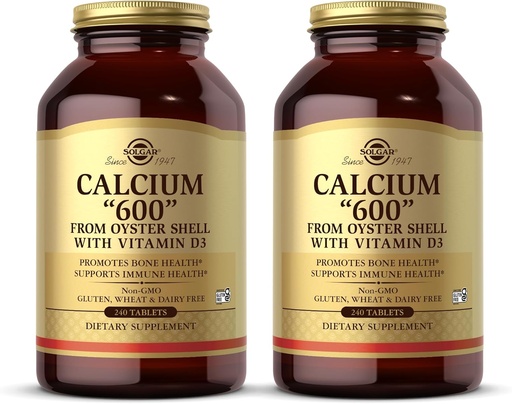 [BRSWKH3YOIDAC23C] Solgar Calcium 600" - 240 Tablets, Pack of 2 - from Oyster Shell with Vitamin D3 - Non-GMO, Gluten Free, Dairy Free - 240 Total Servings