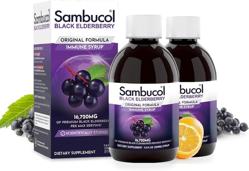 [BRSWYYL5DJ7AIC34] Sambucol Black Elderberry Syrup - Black Elderberry Liquid, Immune Support for Kids and Adults, High Antioxidants, Gluten Free - Original Formula - 7.8 Fl Oz, 2-Pack