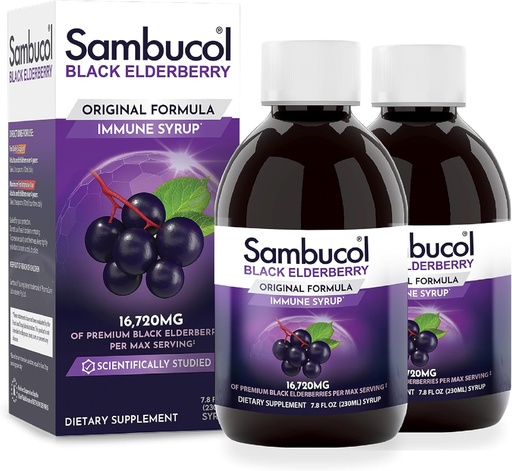 [BRSWYYL5DJ7AIC34] Sambucol Black Elderberry Syrup - Sambucus Syrup, Black Elderberry Liquid, Immune Support for Kids and Adults, High Antioxidants, Gluten Free - Original Formula, 7.8 Fl Oz, 2-Pack