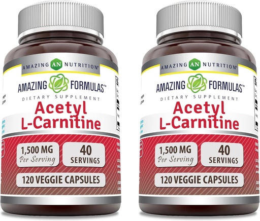 [BRSRAZLYPMPRM3YV] Amazing Formulas Acetyl L-Carnitine 1500 Mg Per Serving Veggie Capsules Supplement | Non-GMO | Gluten Free | Made in USA | Suitable for Vegetarians (120 Count) | Pack of 2