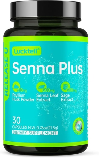 [BRSRAFICCR4AKHQY] LuckTell Senna Plus 15-Day Cleanse - Gentle Gut Cleanse Detox for Women & Men with Senna, Cascara Sagrada, Psyllium Husk & MCT Oil, Nature Colon Cleanse with Probiotics, Made in USA,30 Capsules