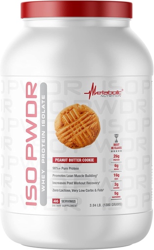 [BRSW2ZAECIPAYDQ6] Metabolic Nutrition Whey Protein Isolate ISO PWDR Peanut Butter Cookie, 3.04lb, 23 Servings, 26g Protein, Fast Digesting, Zero Carbs, Delicious Flavor, Very Low Carbs & Fat, Zero Lactose