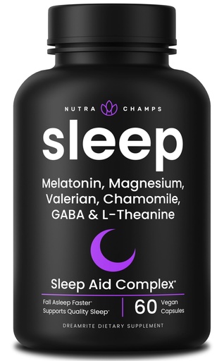 [BRSWECQQCUFQG3DL] NutraChamps 10-in-1 Natural Sleep Aids for Adults - Melatonin, Lemon Balm 1000mg, Chamomile 400mg, Valerian Root 600mg, L Theanine, L Tryptophan, GABA, Magnesium Sleep Aid