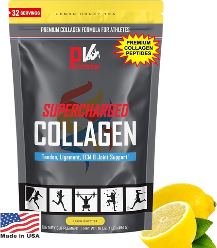 [BRSROZALB57WEH3A] PhysiVantage Supercharged Collagen Peptides Powder - Hydrolyzed Collagen for Joint, Tendon, Ligament, & Skin Health - Lemon Honey Tea, Keto, Paleo, 16oz | Enhanced with Vitamin C, BCAAs, Grass-Fed