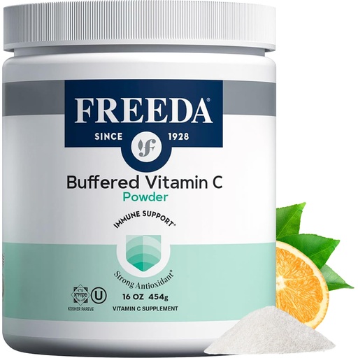 [BRSRAHQNOIARQ2TO] FREEDA Buffered Vitamin C Powder – Gentle on Stomach, Kosher & Vegan, High-Absorption Immune Support, Sugar-Free Calcium Ascorbate Antioxidant Supplement (16 oz)