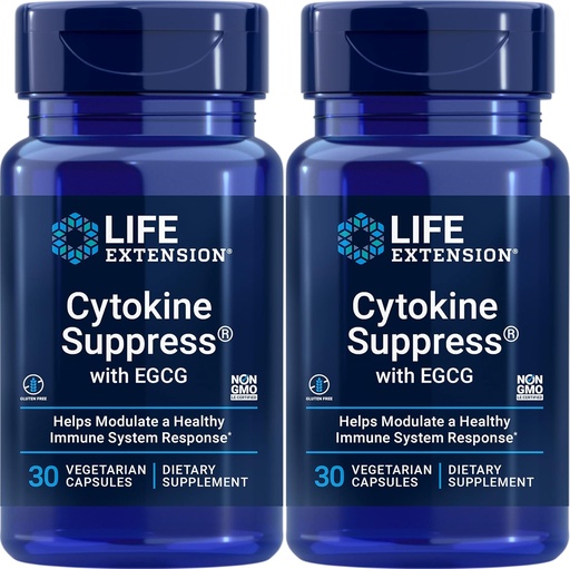 [BRSWIGQIOUHWYGT2] Life Extension Sytokine Suppress EGCG, 30 kasvissyöjän kapselit (paketti 2)