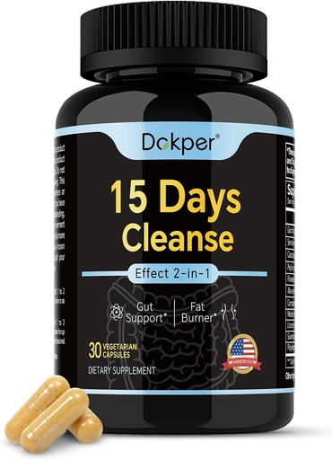 [BRSRAAYZOENBMYA7] Natural Cleanse Detox, 15 Days 2-in-1 Gut Support, Colon Cleanse for Men & Women, Senna Leaf, Cascara Sagrada, Psyllium Seed Husk Powder, Aloe Vera Extract, 30 Capsules
