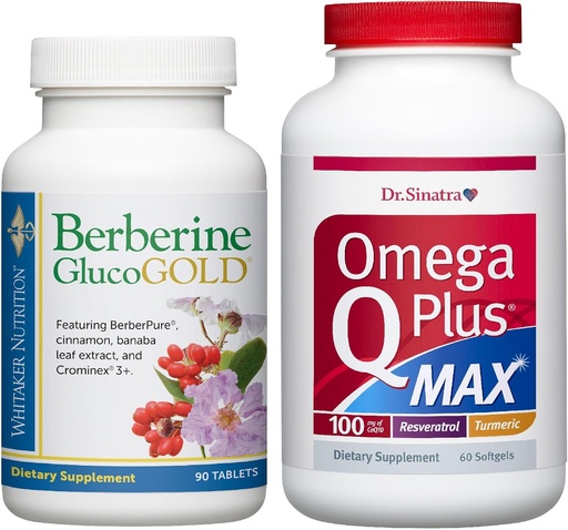 [BRSROEAKCF6QEFI6] Dr. Whitaker’s Berberine GlucoGold with 1,500mg BerberPure Berberine, Cinnamon, Crominex PLUS Dr. Sinatra’s Omega Q Plus MAX Advanced Heart Health Support with 100mg CoQ10, Turmeric, and more | BUNDLE