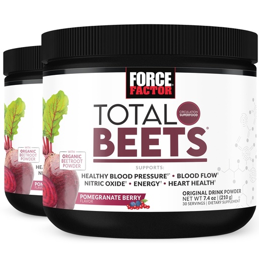 [BRSW2GT2BAMBUFLD] Force Factor Total Beets Drink Mix Superfood Powder with Nitrates to Support Circulation, Nitric Oxide, Energy, Endurance, and Stamina, Cardiovascular Heart Health Supplement, 60 Servings, 2-Pack