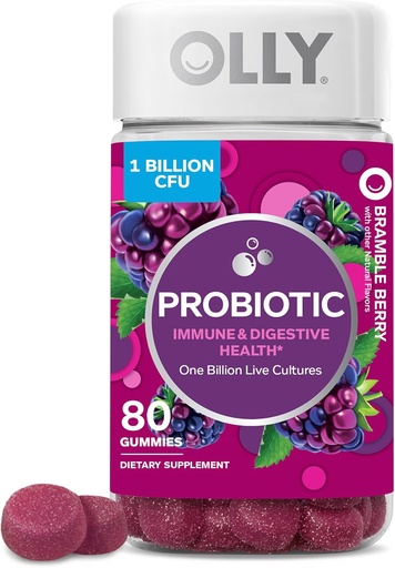 [BRSWEBI6PMMBGYDD] OLLY Probiotic Gummy, Immune and Digestive Support, 1 Billion CFUs, Chewable Probiotic Supplement, Berry, 40 Day Supply - 80 Count