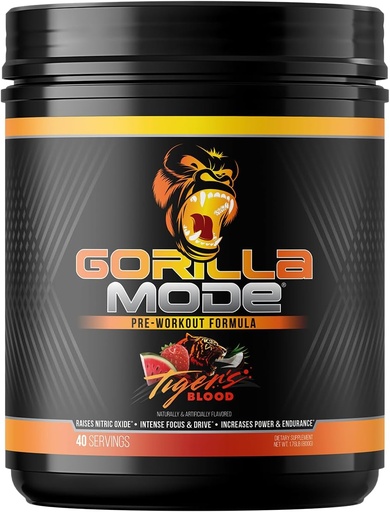 [BRSWYZQOBMPGCHL7] Gorilla Mind Pre workout - Μαζικές αντλίες Laser Focus Energy Power - L-Citrulline, Creatine, L-Τυροσίνη, Betaine, Hydroprime, Alpha-GPC, 400mg καφεΐνη, Huperzine A - 800g (Αίμα Τίγρεων)
